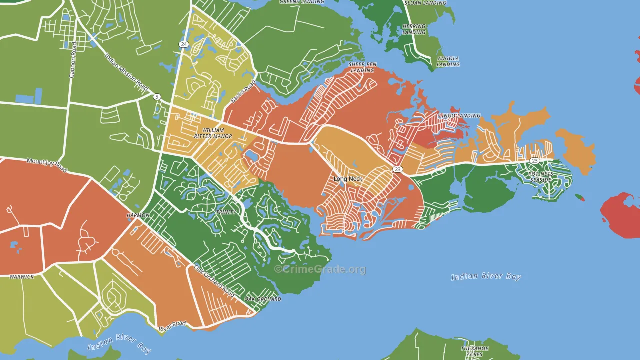 Long Neck, DE Map of Burglary Rates