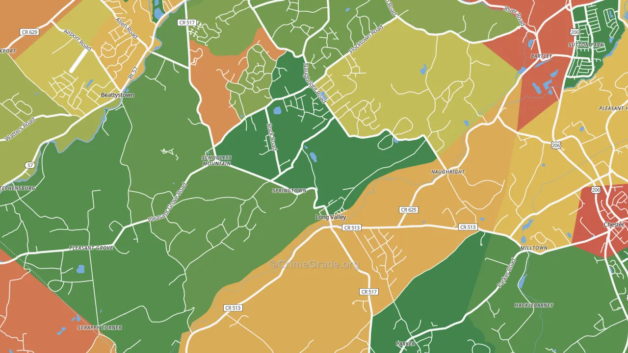 Long Valley, NJ Map of Burglary Rates