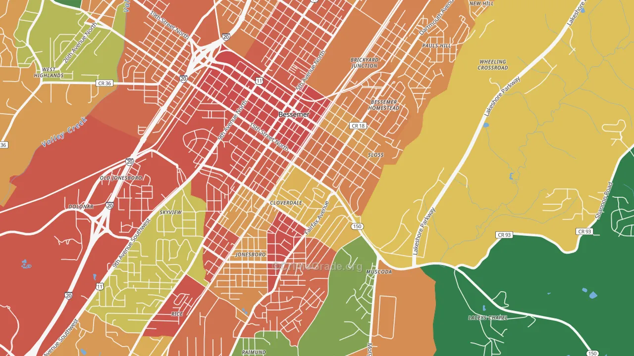 Longbrook Estates, Bessemer, AL Map of Burglary Rates