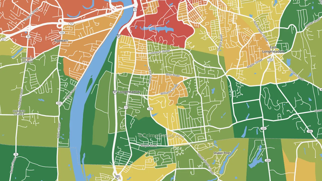 Longmeadow, MA Map of Burglary Rates