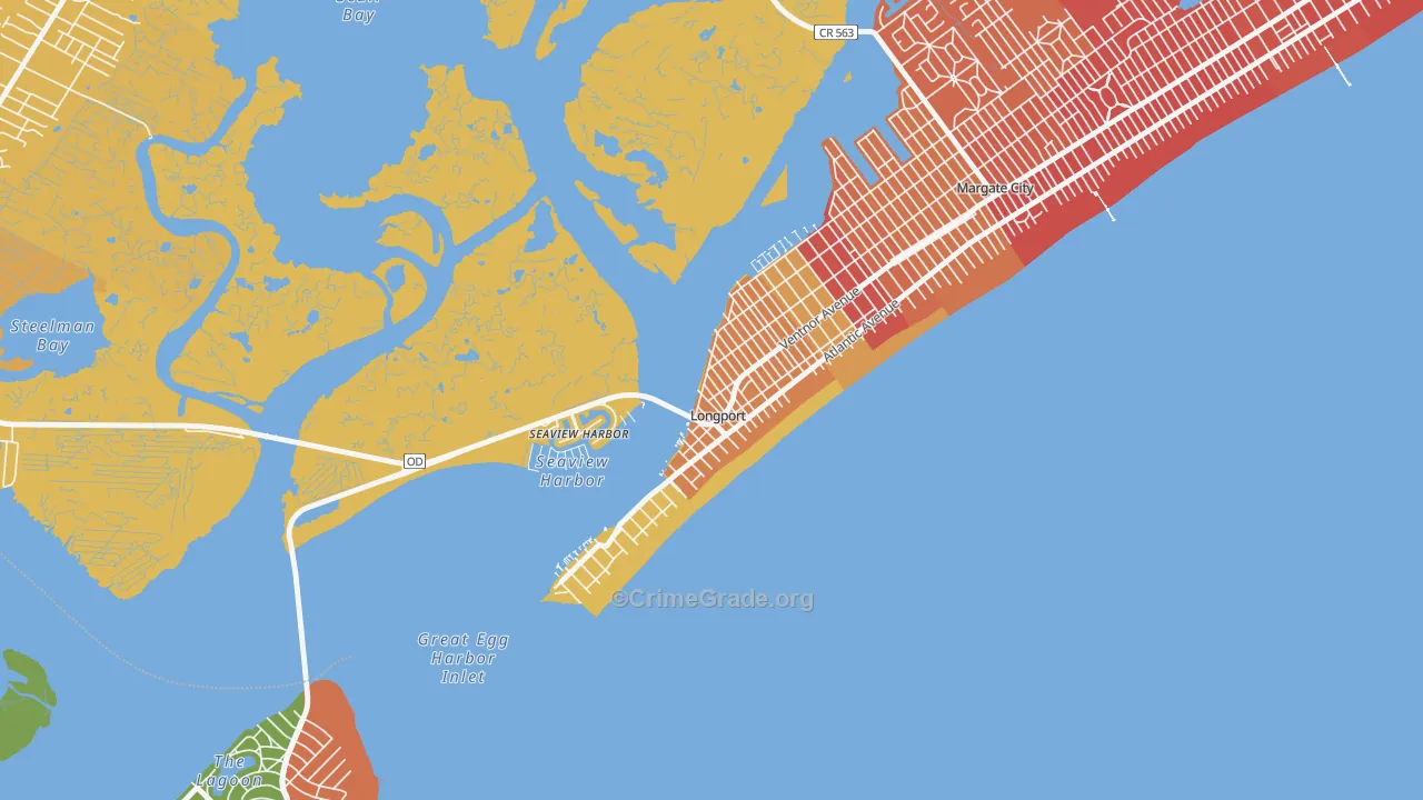 Longport, NJ Map of Burglary Rates