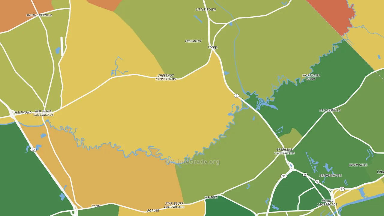 Longs, SC Map of Burglary Rates