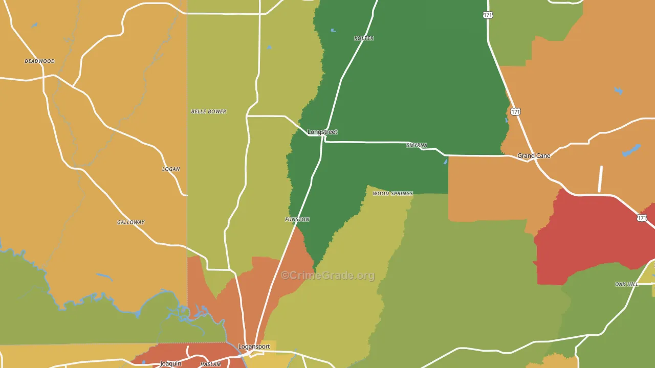 Longstreet, LA Map of Burglary Rates