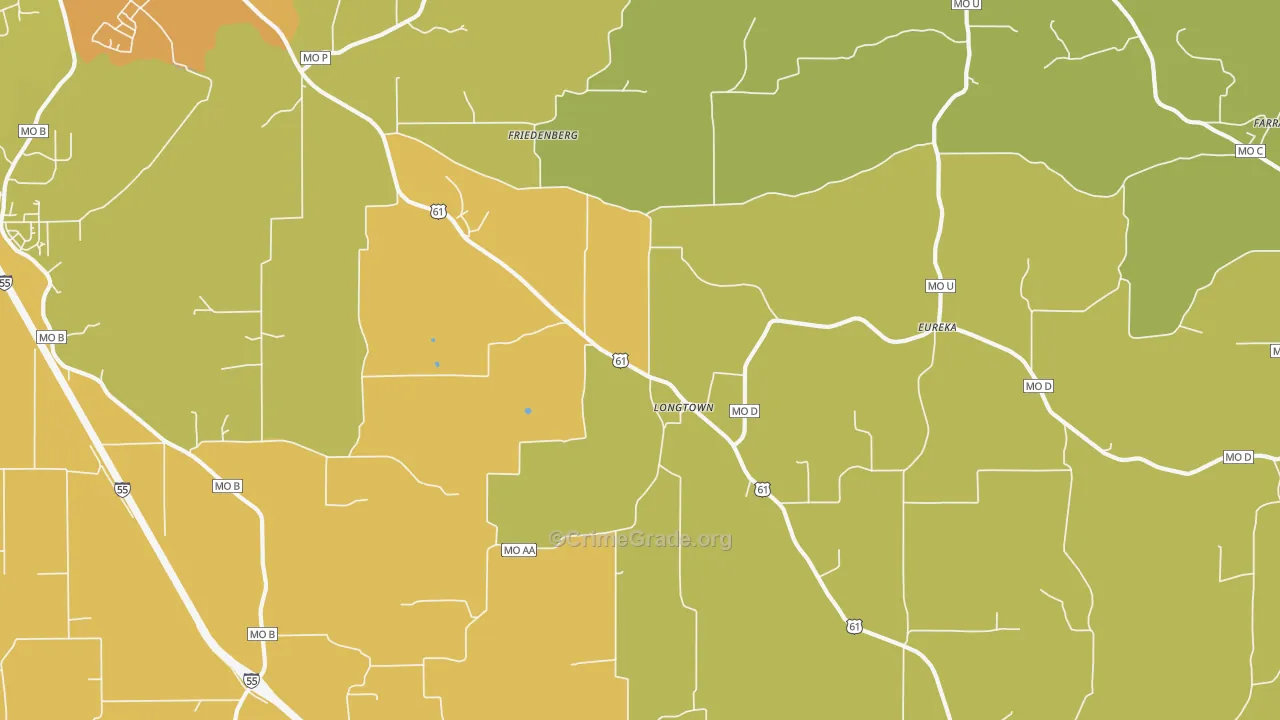 Longtown, MO Map of Burglary Rates