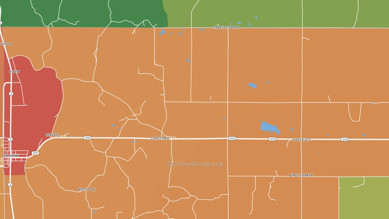 Longtown, MS Map of Burglary Rates