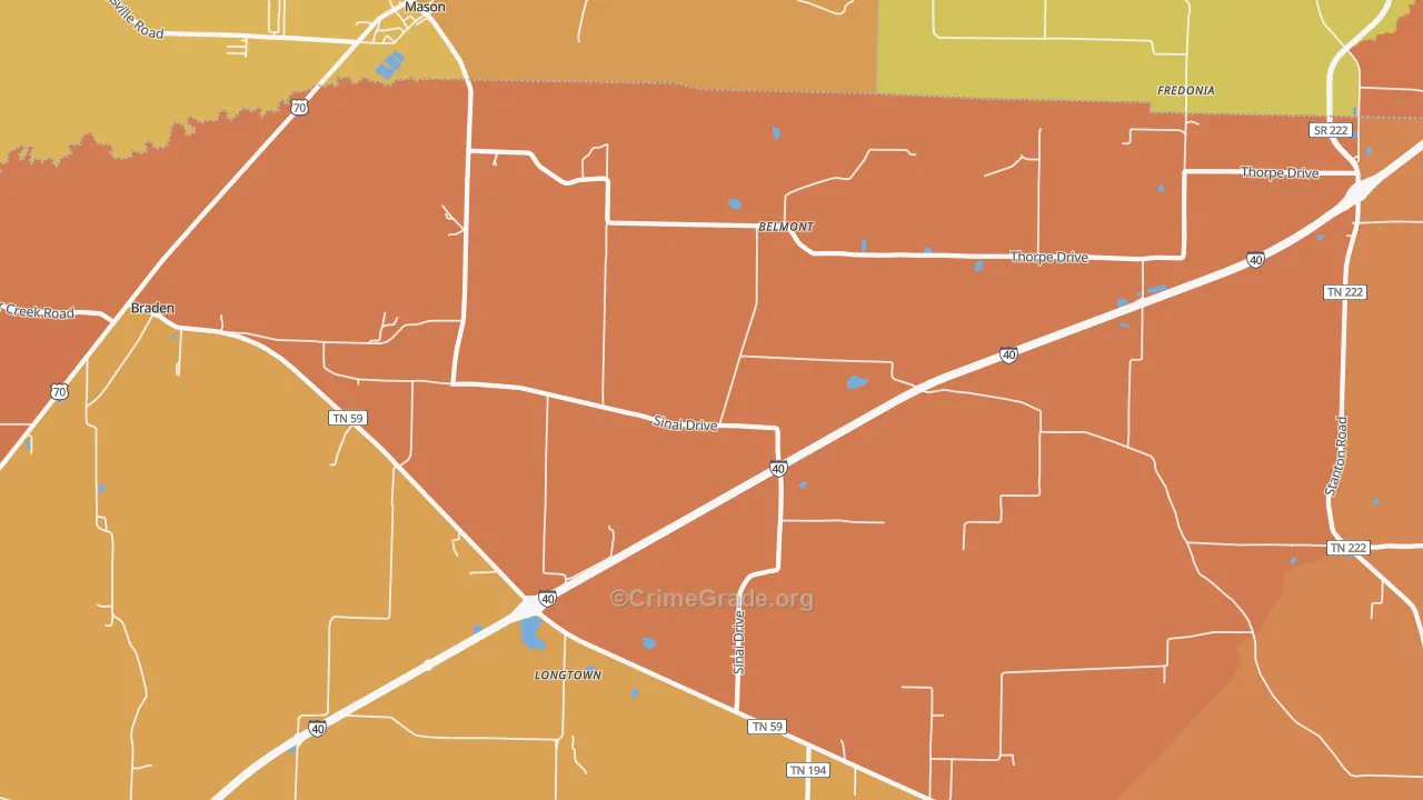 Longtown, TN Map of Burglary Rates