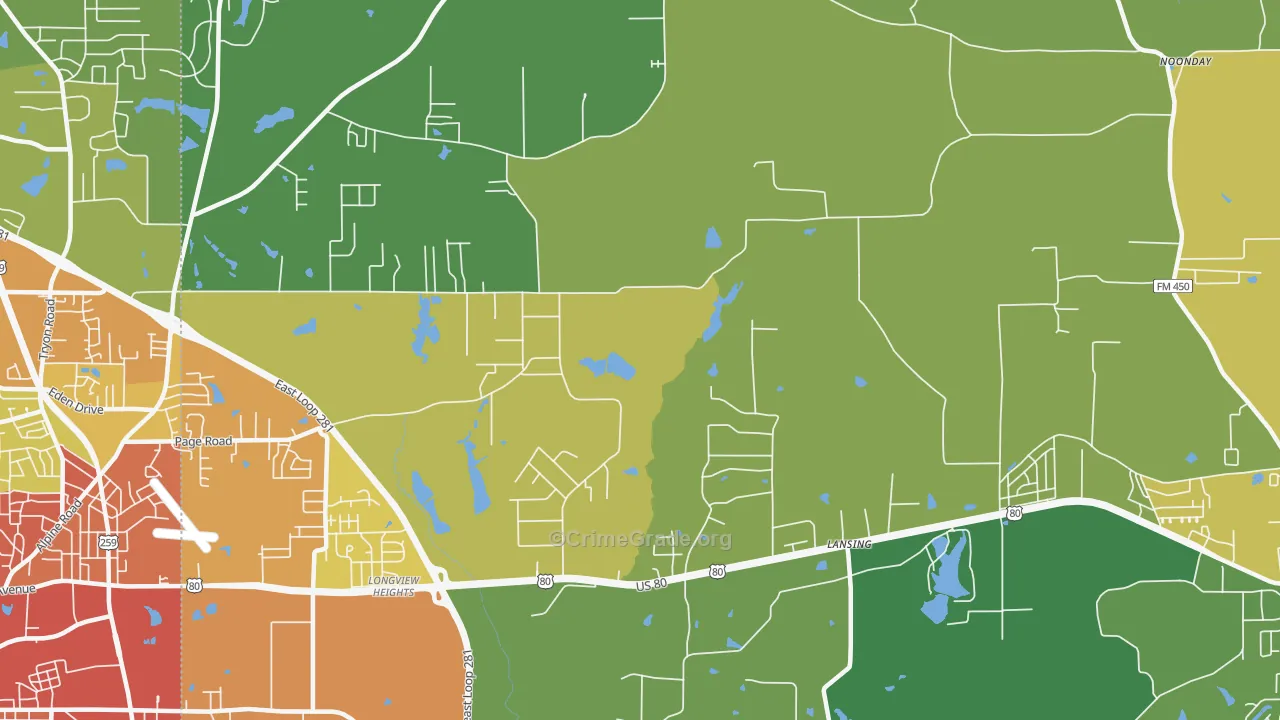 Longview Heights, TX Map of Burglary Rates