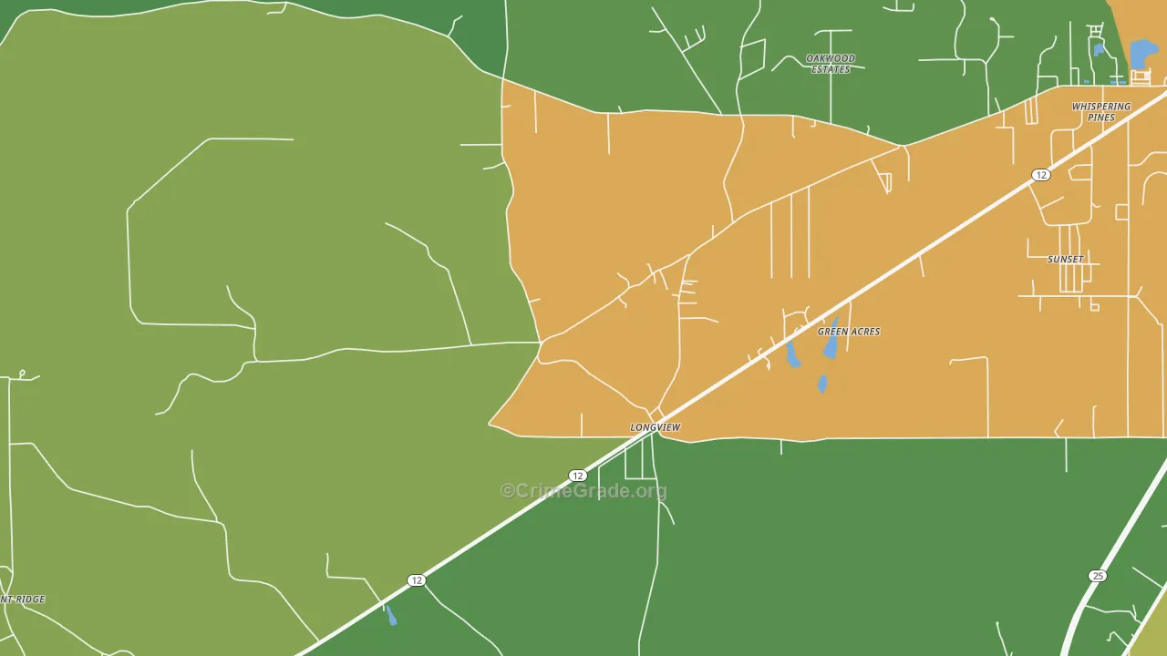 Longview, MS Map of Burglary Rates