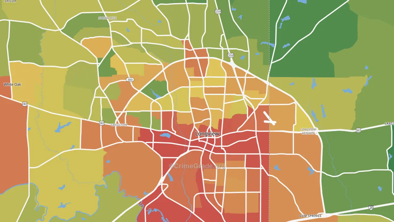 Longview, TX Map of Burglary Rates