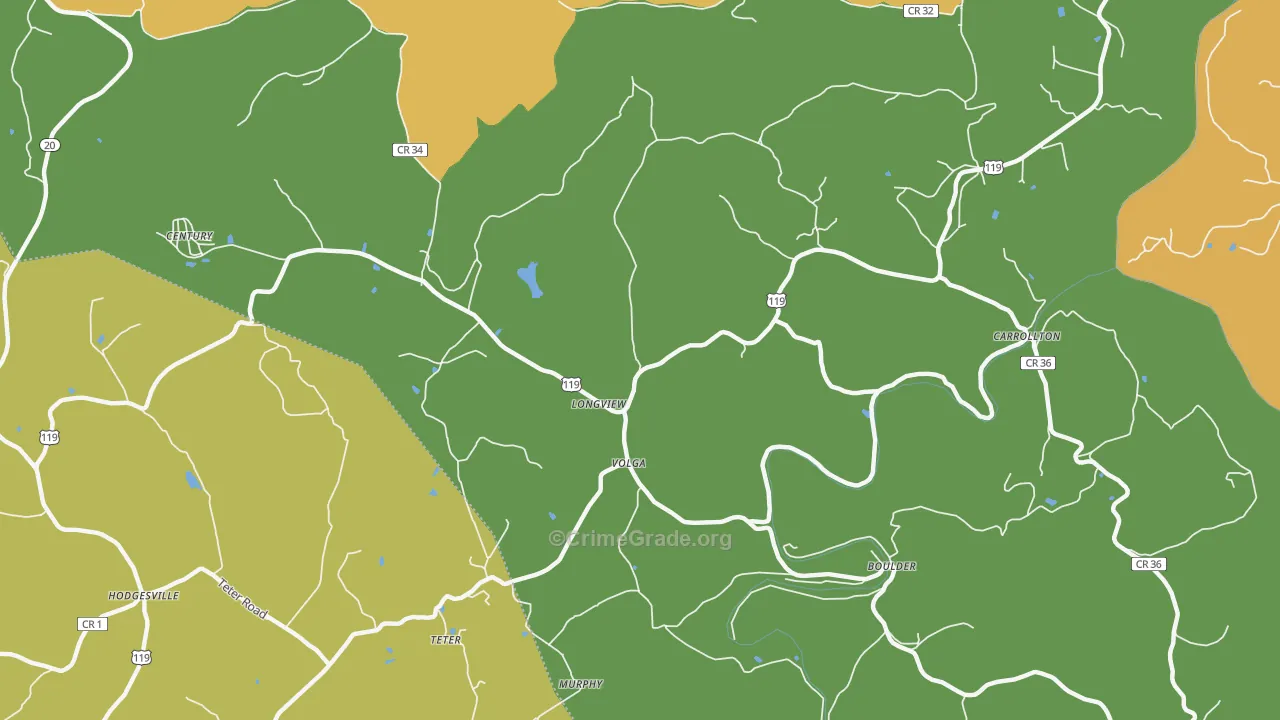 Longview, WV Map of Burglary Rates