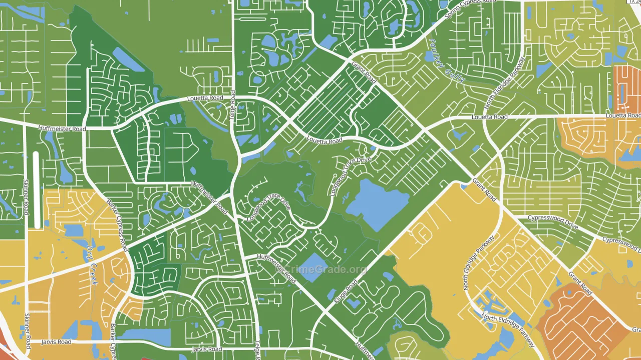 Longwood, Cypress, TX Map of Burglary Rates