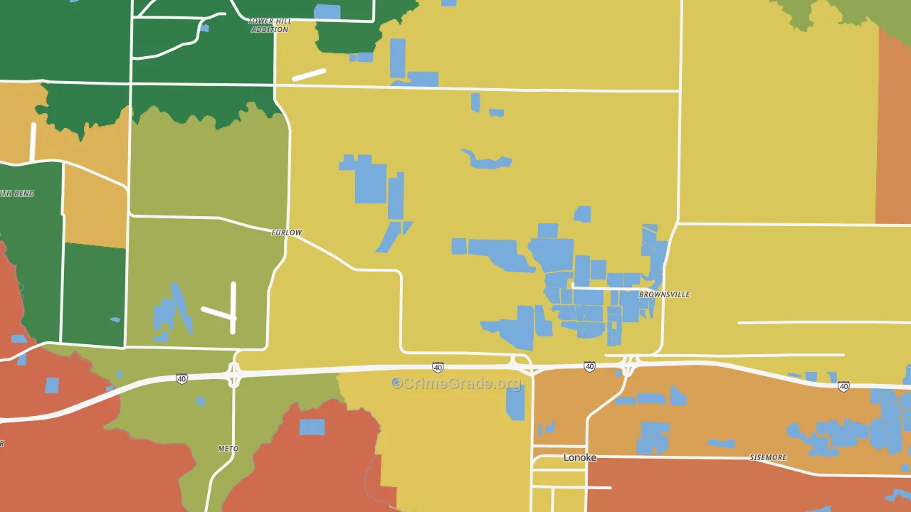 Lonoke, AR Map of Burglary Rates