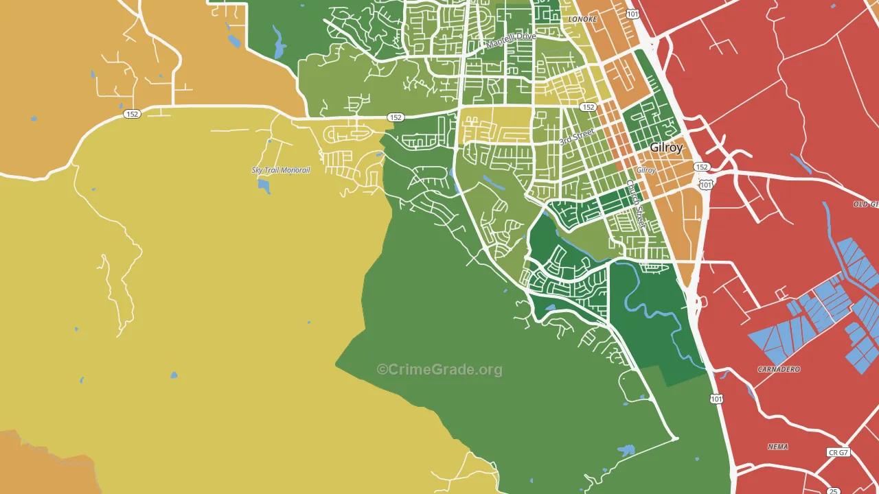 Lonoke, CA Map of Burglary Rates