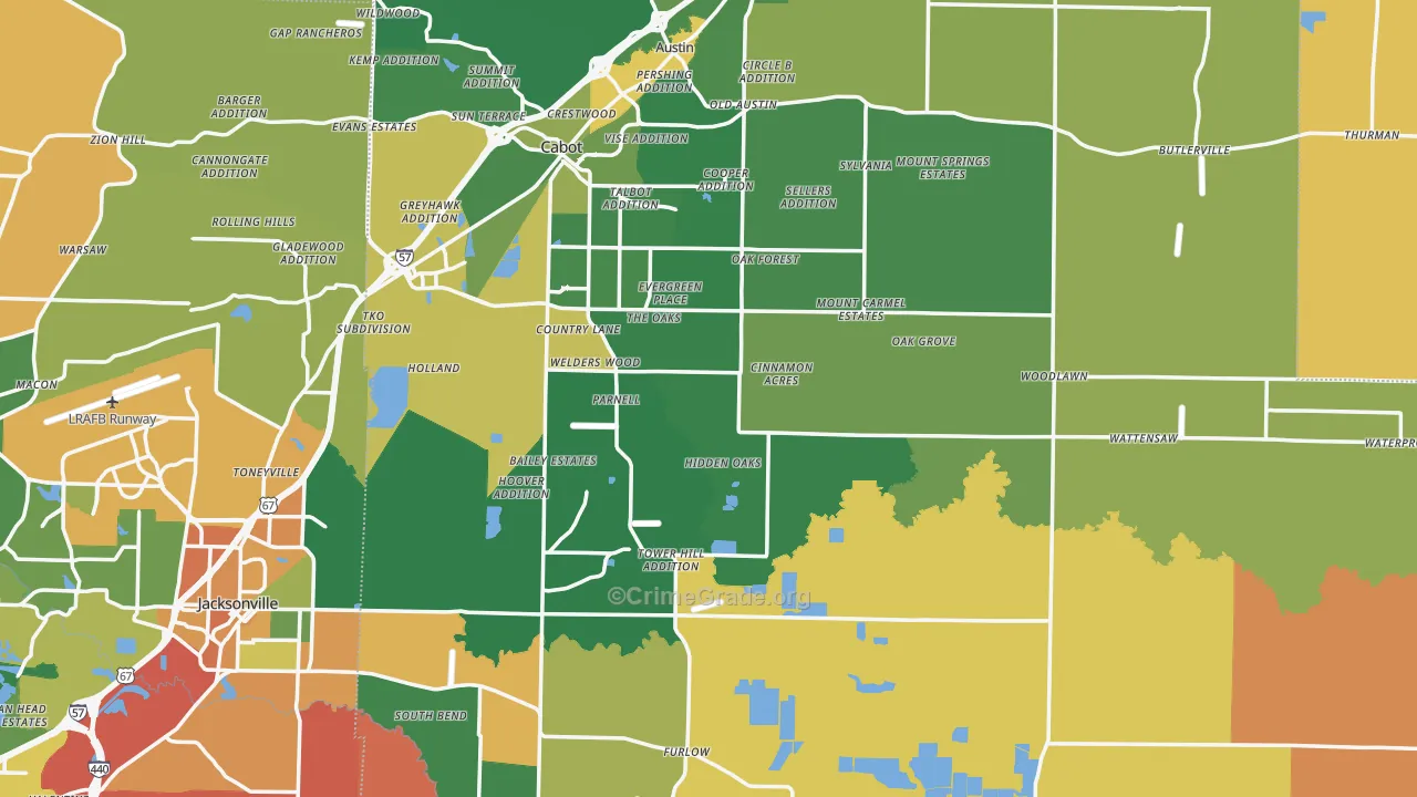 Lonoke County, AR Map of Burglary Rates