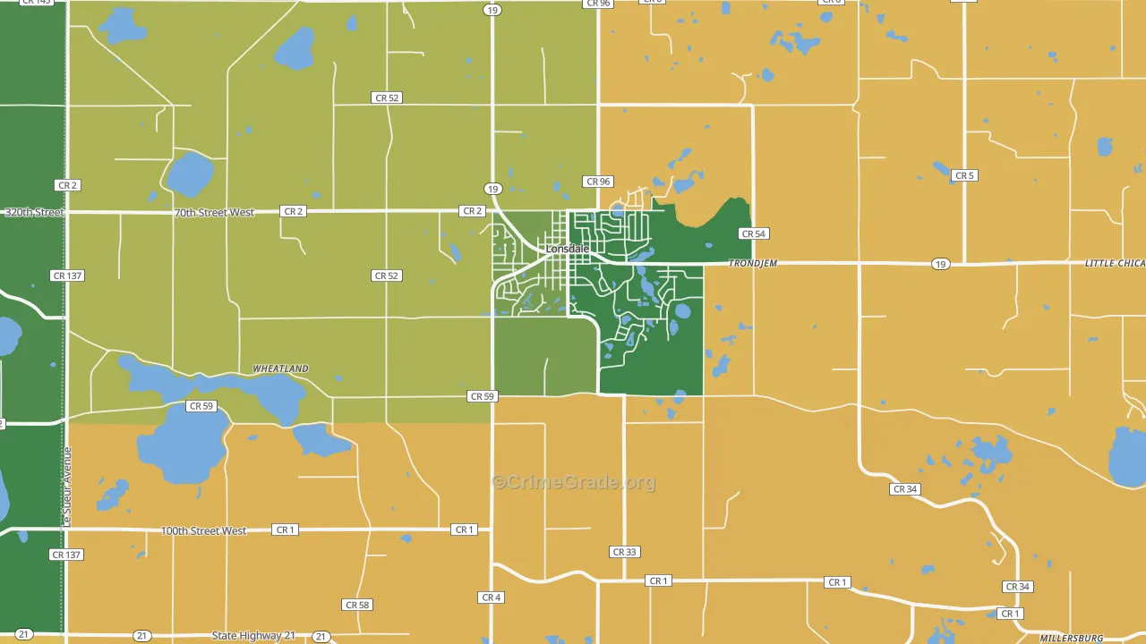 Lonsdale, MN Map of Burglary Rates