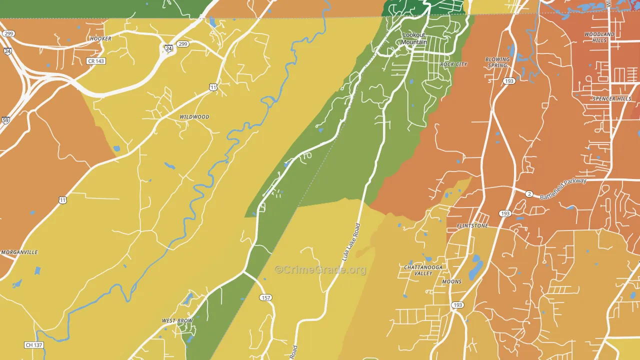 Lookout Mountain, GA Map of Burglary Rates