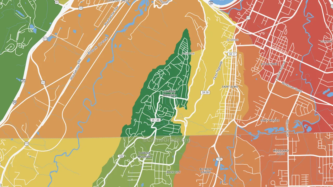 Lookout Mountain, TN Map of Burglary Rates