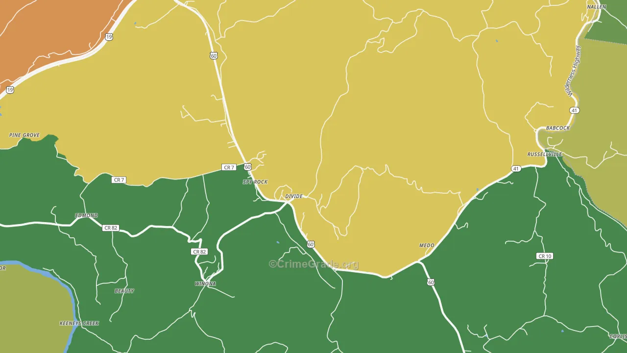 Lookout, WV Map of Burglary Rates