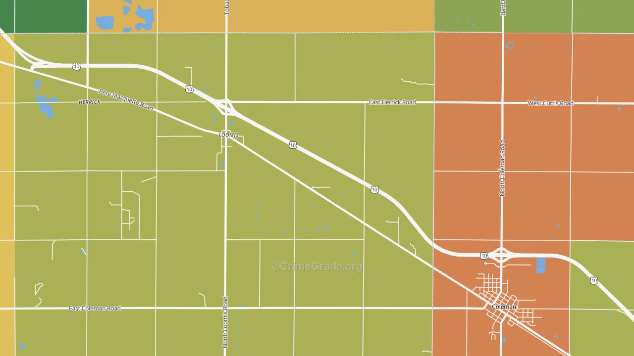 Loomis, MI Map of Burglary Rates
