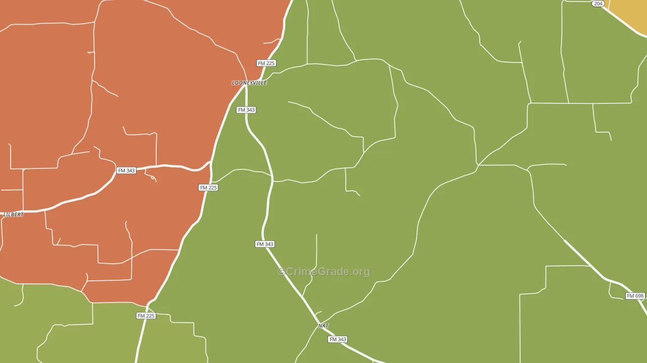 Looneyville, TX Map of Burglary Rates
