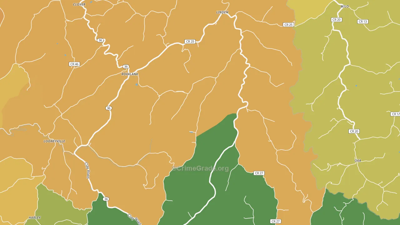Looneyville, WV Map of Burglary Rates