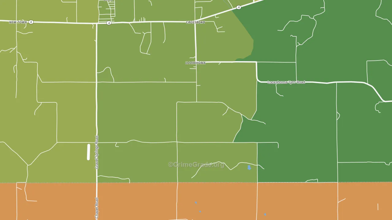Looxahoma, MS Map of Burglary Rates