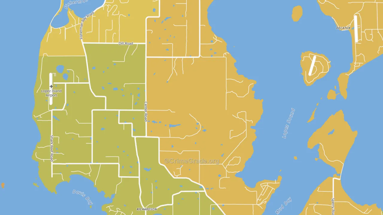 Lopez Island, WA Map of Burglary Rates