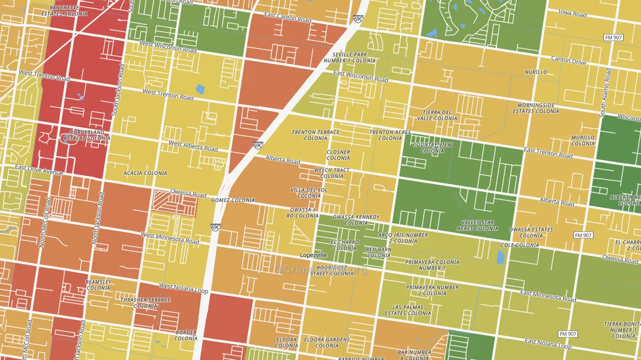Lopezville, TX Map of Burglary Rates