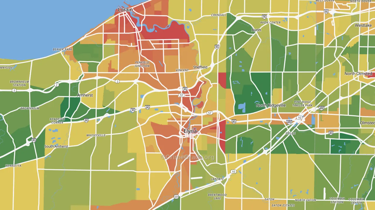 Lorain County, OH Map of Burglary Rates