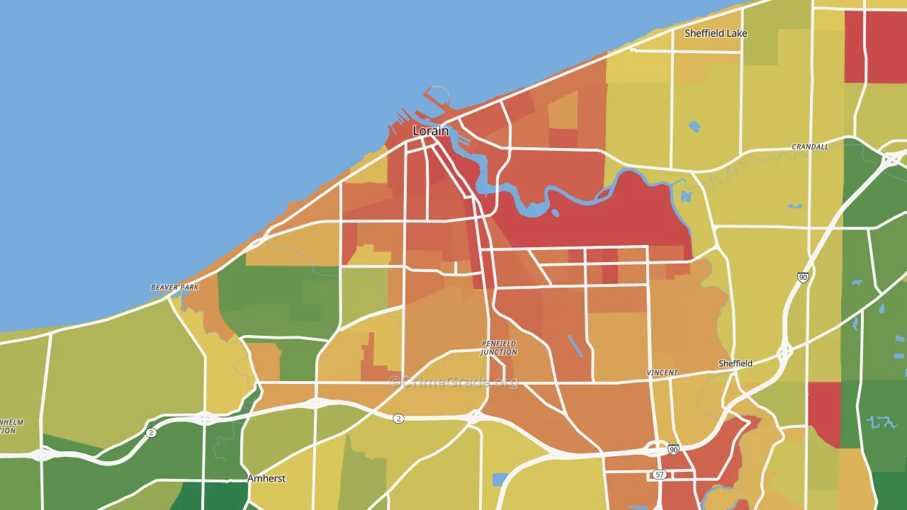 Lorain, OH Map of Burglary Rates