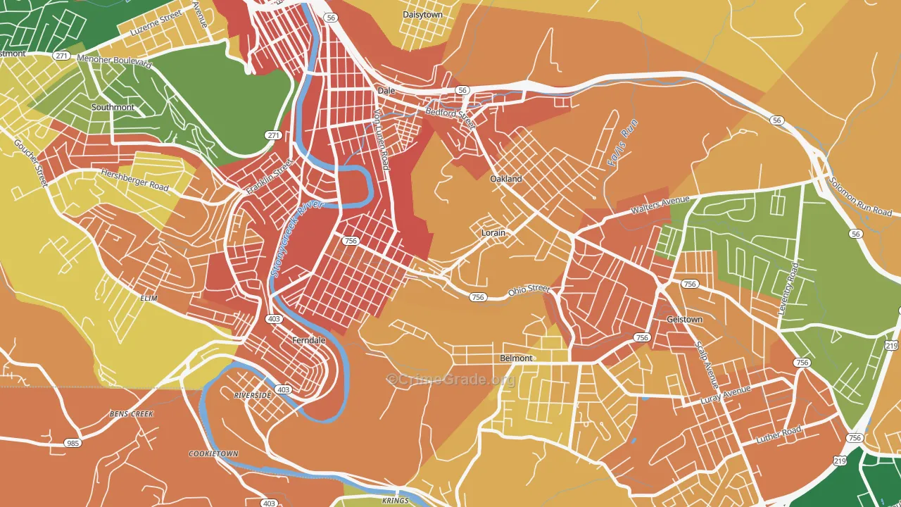Lorain, PA Map of Burglary Rates