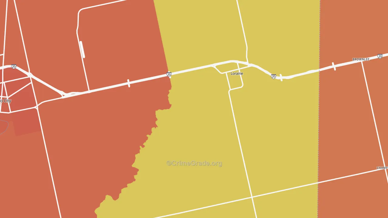 Loraine, TX Map of Burglary Rates