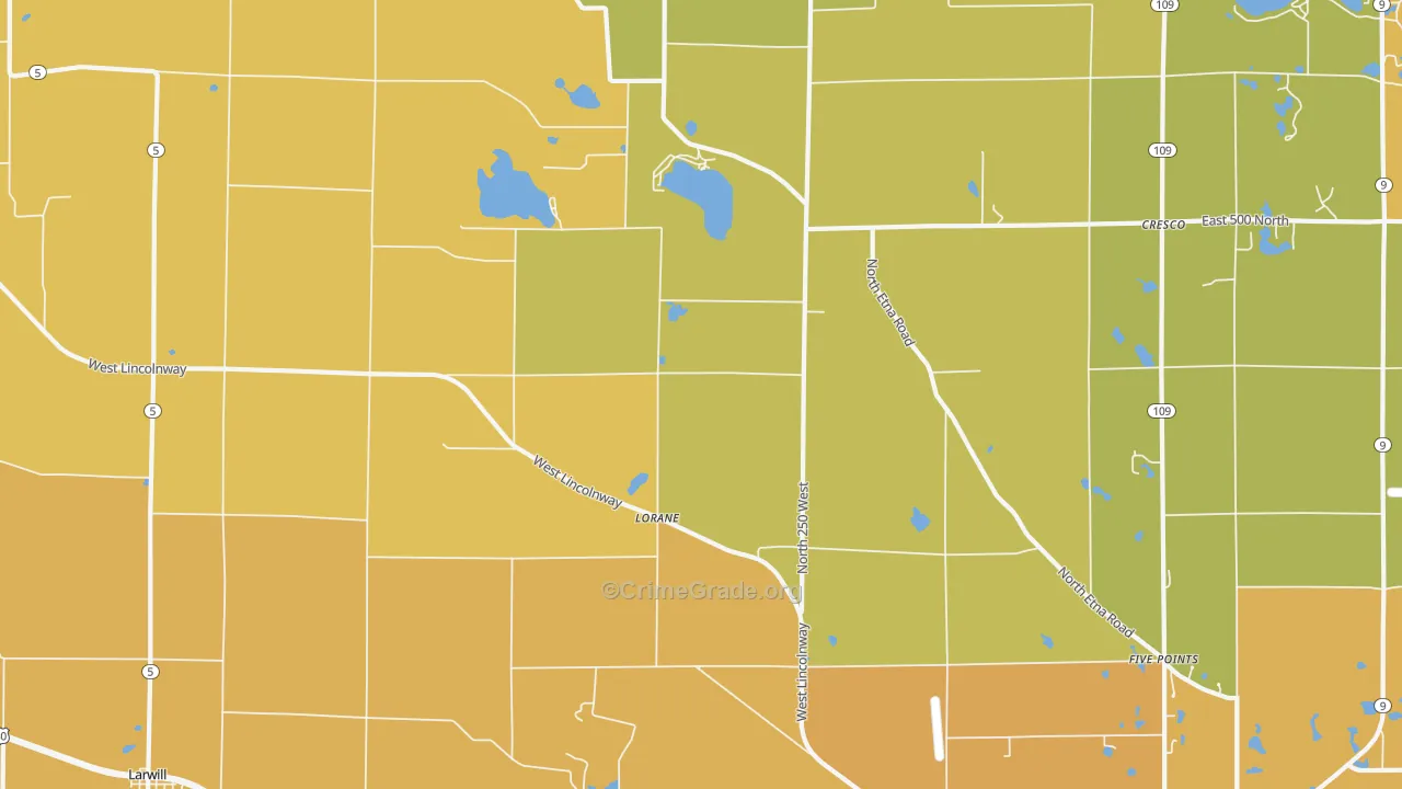 Lorane, IN Map of Burglary Rates