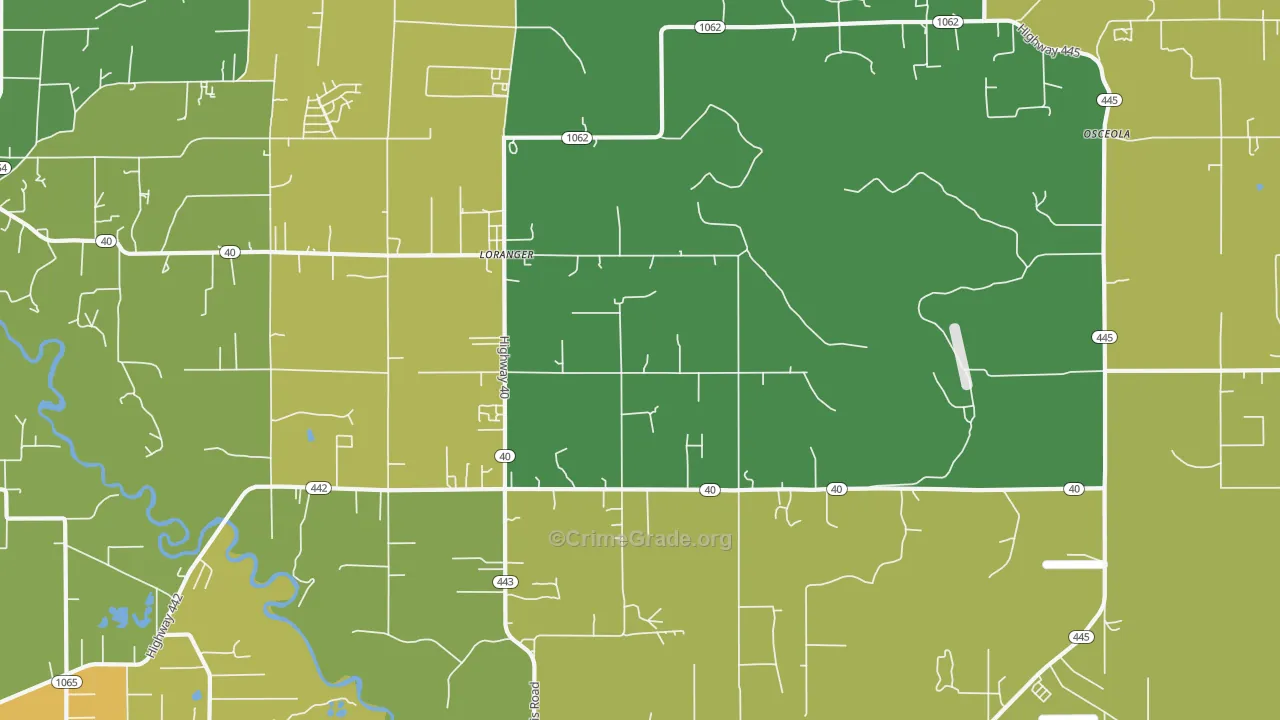 Loranger, LA Map of Burglary Rates