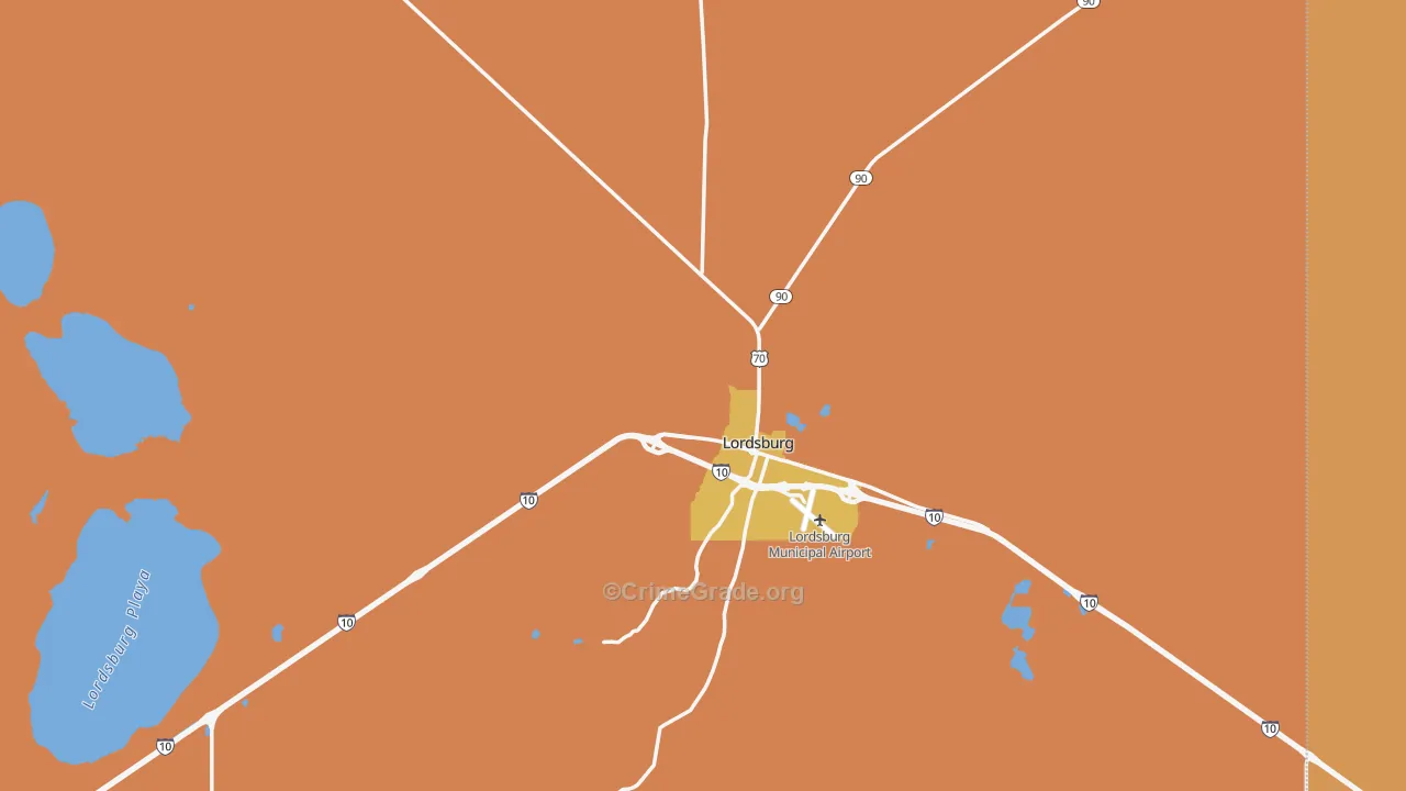 Lordsburg, NM Map of Burglary Rates