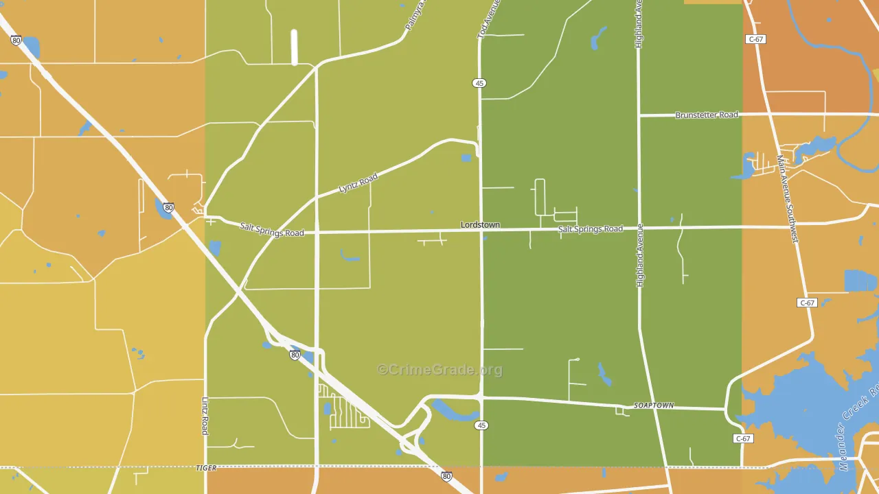 Lordstown, OH Map of Burglary Rates