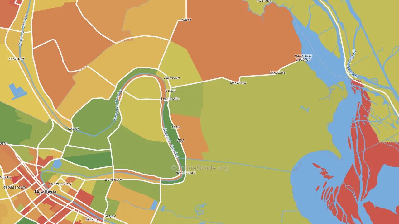 Loreauville, LA Map of Burglary Rates