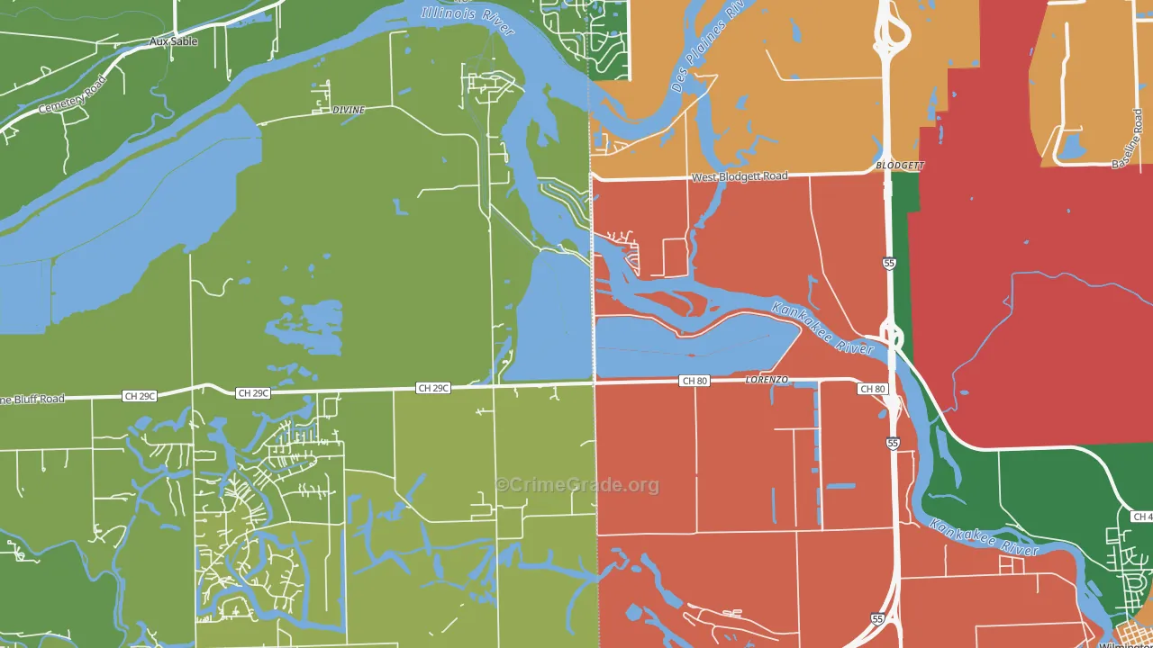 Lorenzo, IL Map of Burglary Rates