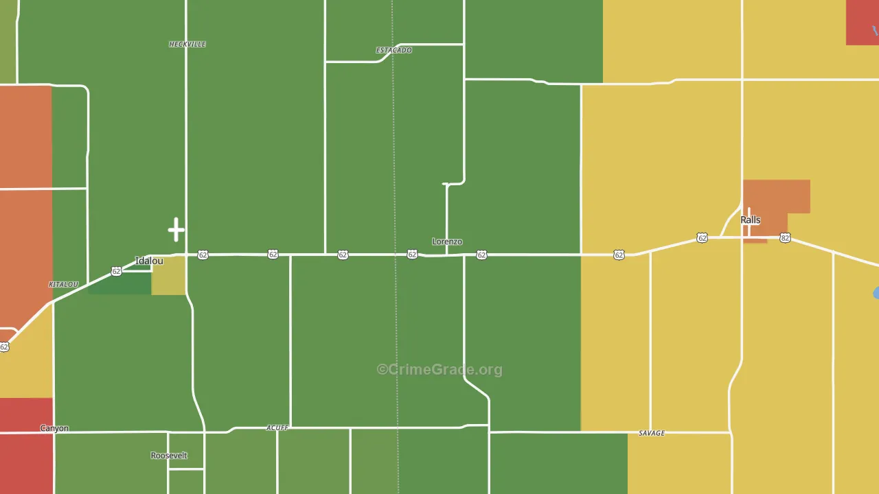 Lorenzo, TX Map of Burglary Rates