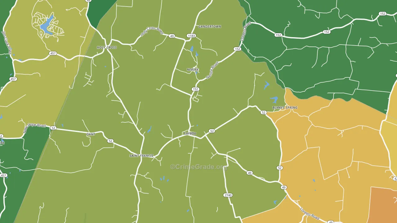 Loretto, KY Map of Burglary Rates