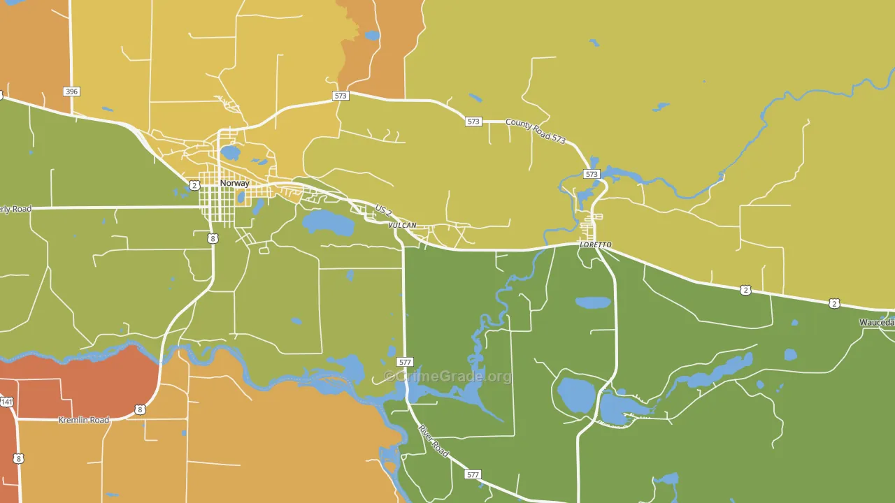Loretto, MI Map of Burglary Rates