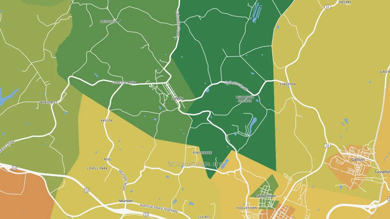 Loretto, PA Map of Burglary Rates