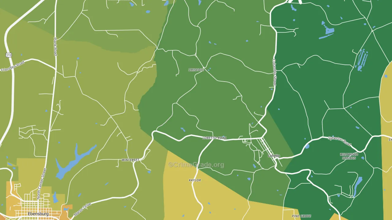 Loretto Road, PA Map of Burglary Rates