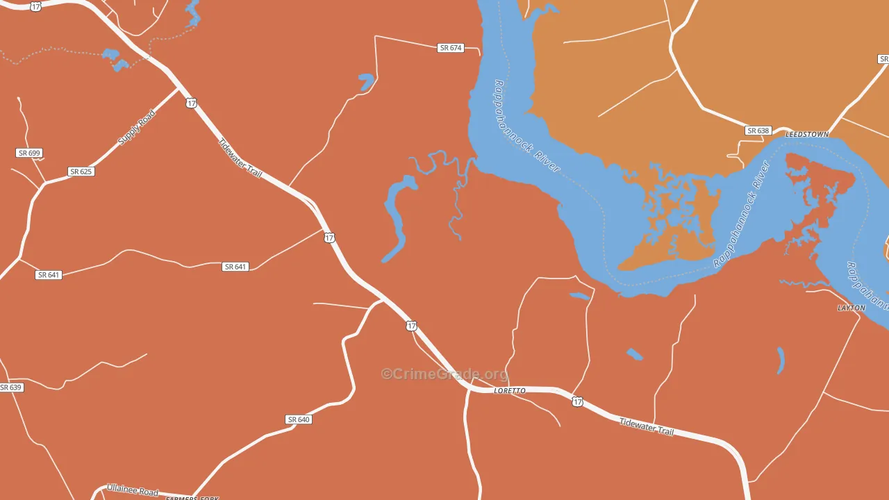 Loretto, VA Map of Burglary Rates