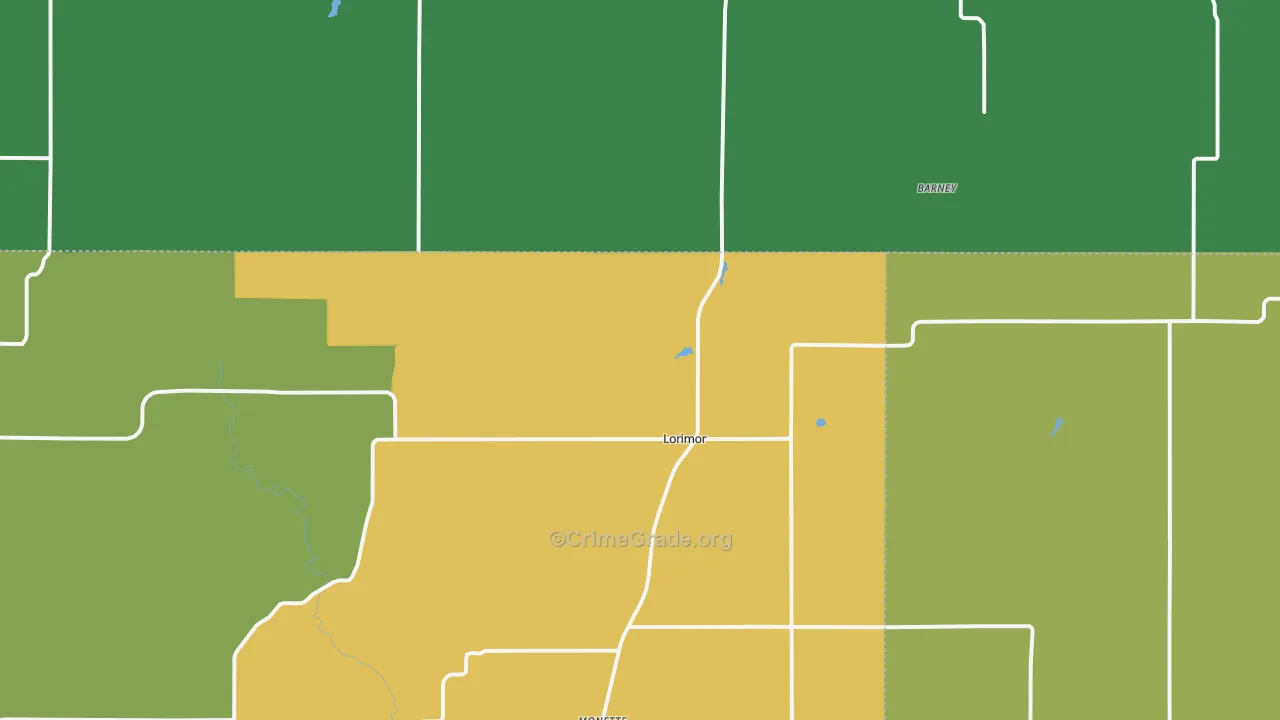 Lorimor, IA Map of Burglary Rates