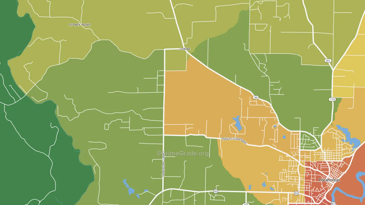 Lorine, AR Map of Burglary Rates