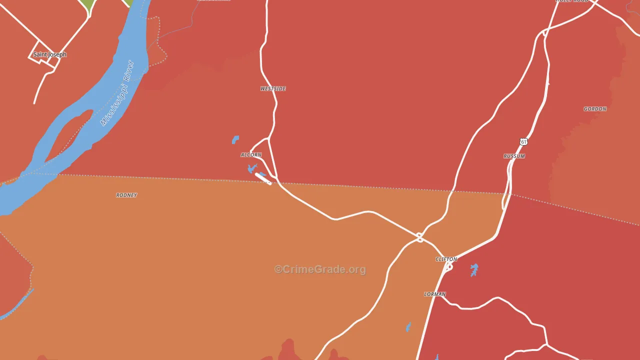 Lorman, MS Map of Burglary Rates