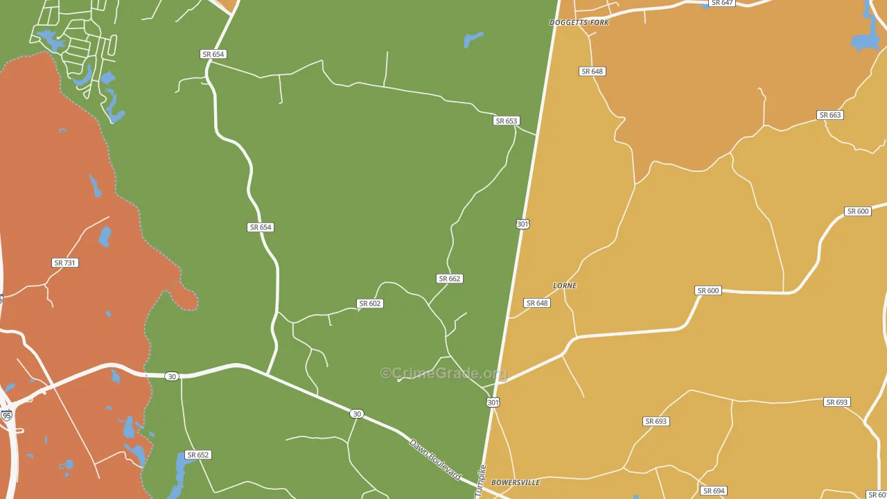 Lorne, VA Map of Burglary Rates