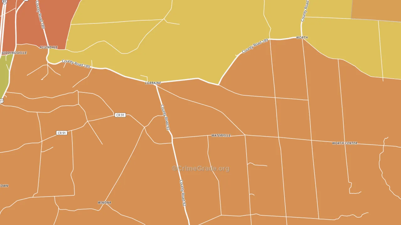 Lorraine, NY Map of Burglary Rates