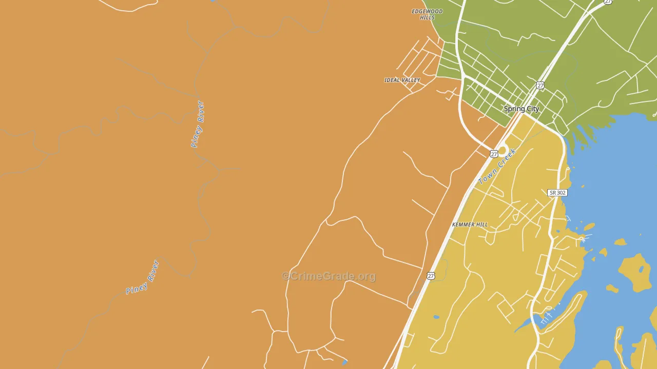 Lorraine, TN Map of Burglary Rates